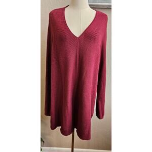 J. Jill Women Oversized Long Sleeve Ribbed Knit Pullover Sweater Size L Burgundy